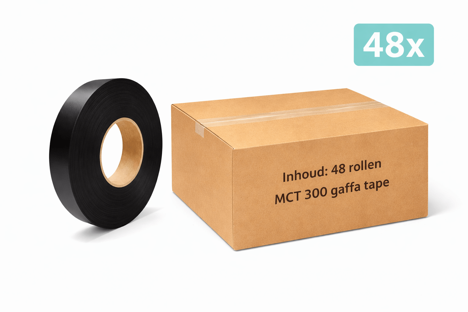 48x MegaTape MCT 300 · Gaffa tape · 19 mm · zwart · rol 50m - Megatape MCT300 - 3BUTE