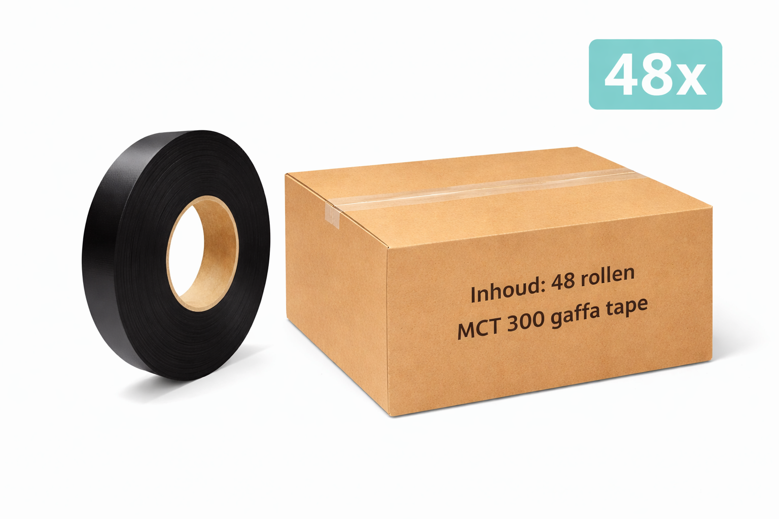 48 rouleaux de ruban adhésif MegaTape MCT 300 · Ruban adhésif toilé · 19 mm · Noir · Rouleau de 50 m