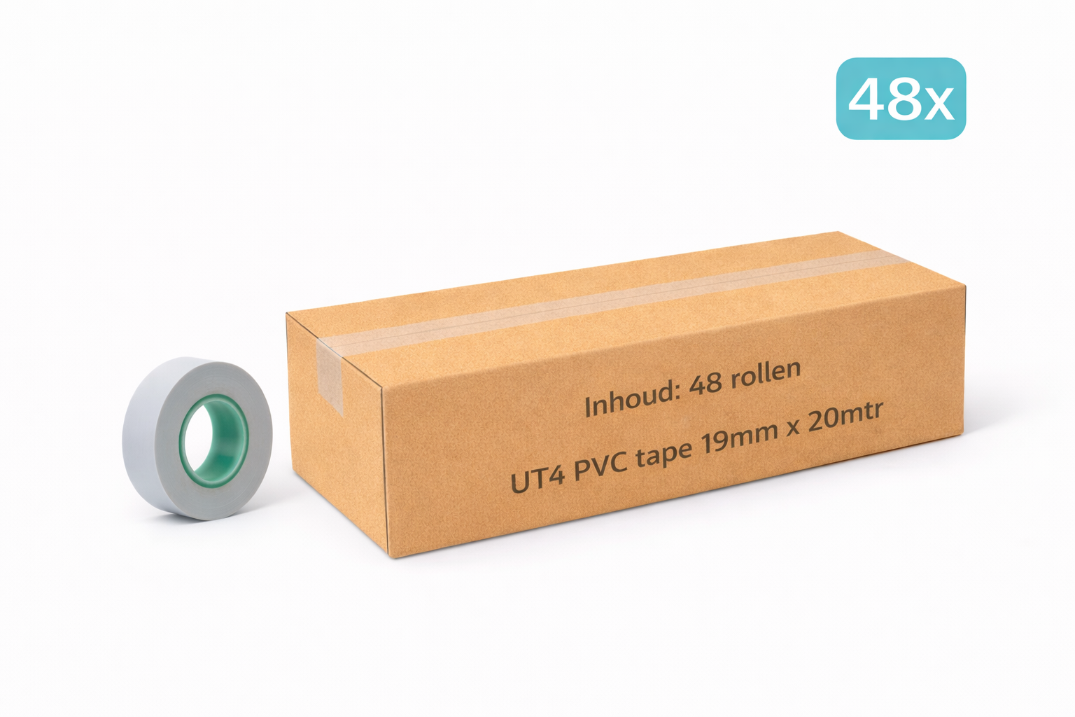 48x MegaTape UT4 · PVC tape · 19 mm · wit · 20 m rol