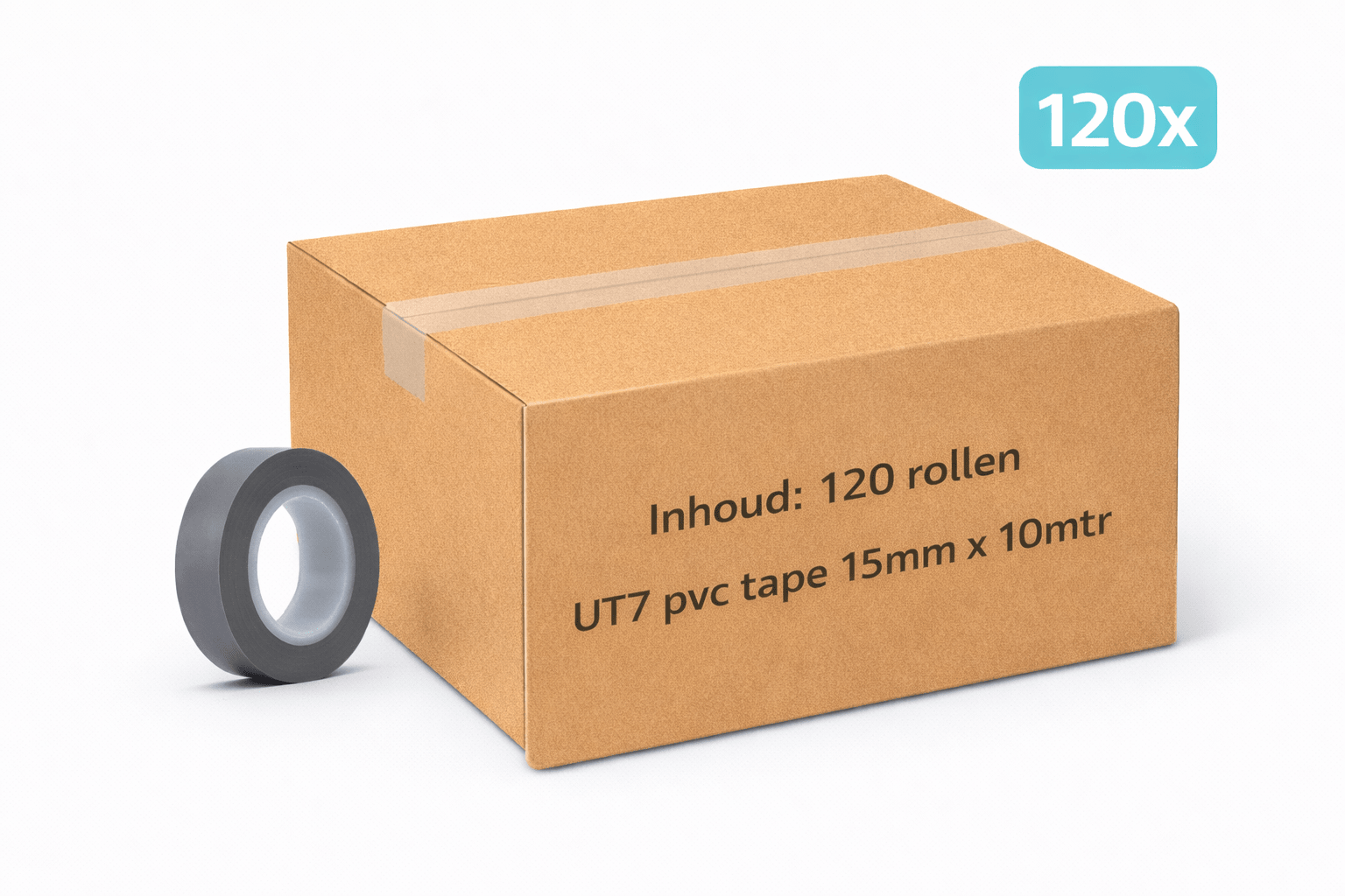 120x MegaTape UT7 PVC tape · 15 mm · grijs · 10 m rol - Megatape UT7 - 3BUTE