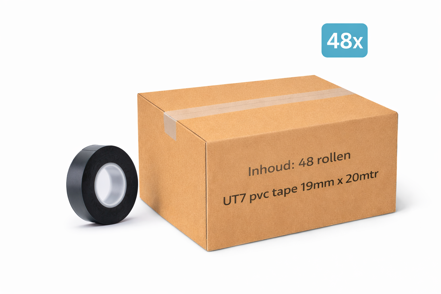 doos met 48x MegaTape UT7 PVC tape 19 mm zwart 20 m rol voor events, theater en beurzen