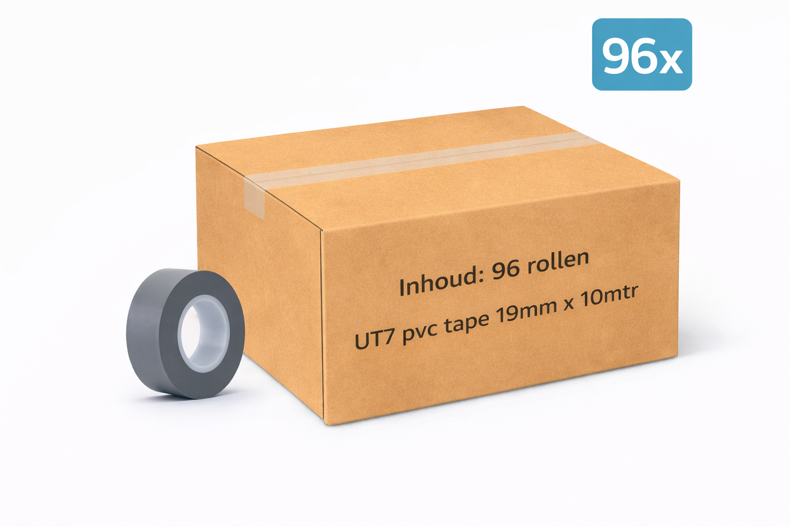 doos met 96x MegaTape UT7 PVC tape 19 mm grijs 10 m rol voor events, theater en beurzen