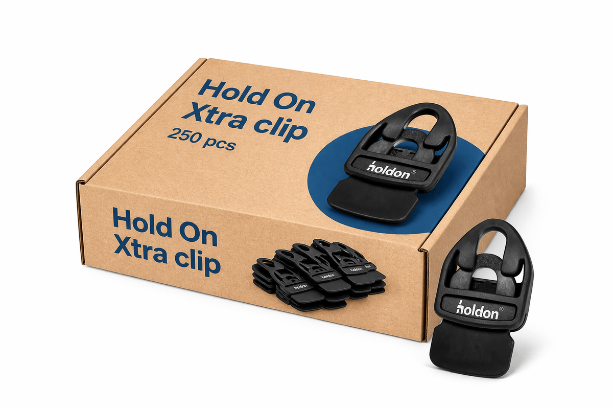 Holdon XTRA textielclip zwart – doos met 250 textielclips en losse clips ervoor