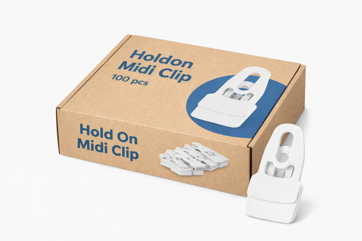 Holdon MIDI textielclip wit – doos met 100 textielclips en losse clips ervoor