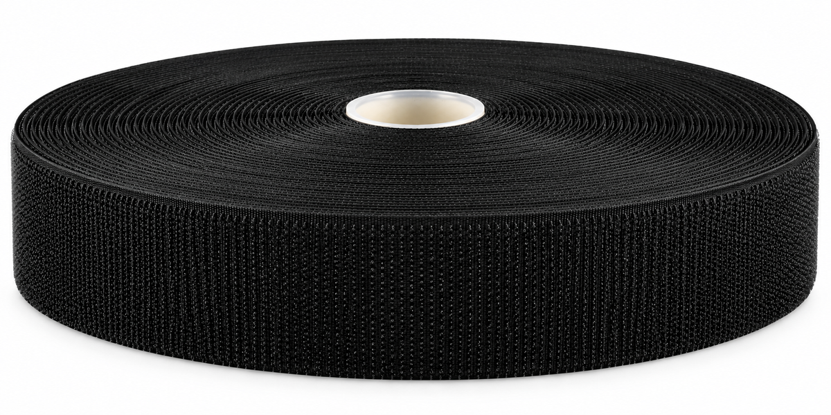 Klittenband · haakband zwart · zelfklevend K64 · PA/PES · 50 mm · rol 25m